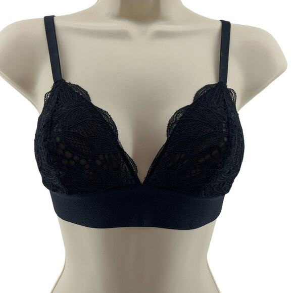 Lively Long Line Lace Bralette Deep V Neck Unpadded Small Black - Picture 1 of 7